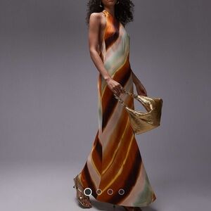 Topshop Halter Neck Maxi Dress in Orange Stripe